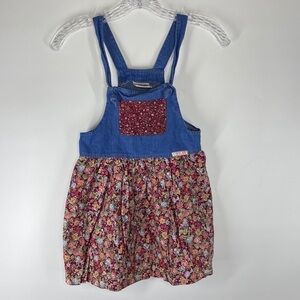 Vintage Cherokee Denim Floral Jumper Dress Size 6X 90s